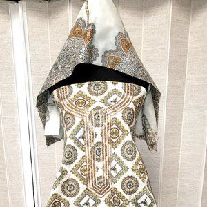 New 3 Piece Unstitched Cream Shalwar Kameez with Unstitched Pants & Dupatta